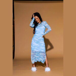Queen of the World Ruched Mesh Dress + Slip in Cloud